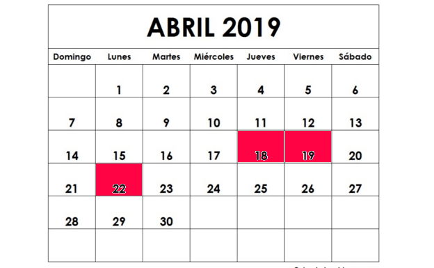 Fechas de semana santa 2019