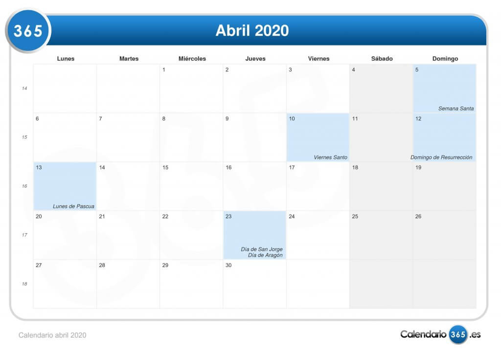 Fechas semana santa y pascua 2020